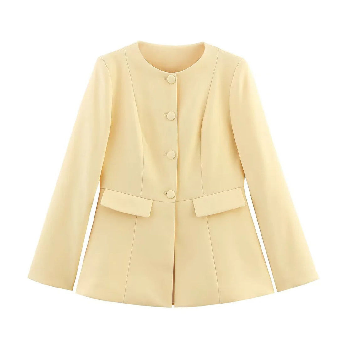 Damen eleganter Blazer mit modischem Schnitt und dekorativen Knopfdetails R&B