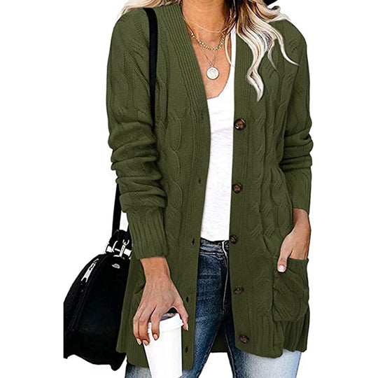 Damen Strickjacke mit dekorativem Zopfmuster und praktischen Taschen R&B