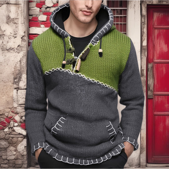 Herren Kapuzenpullover mit einzigartigem Zickzackmuster und hochwertiger Strickstruktur R&B