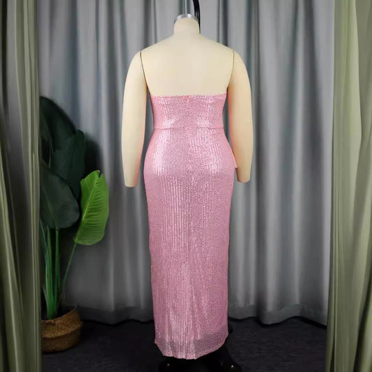 Damen Glänzendes Abendkleid mit asymmetrischem Schnitt und voluminöser Schleifen-Applikation R&B