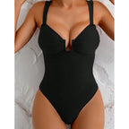 Damen eleganter V-Ausschnitt Badeanzug