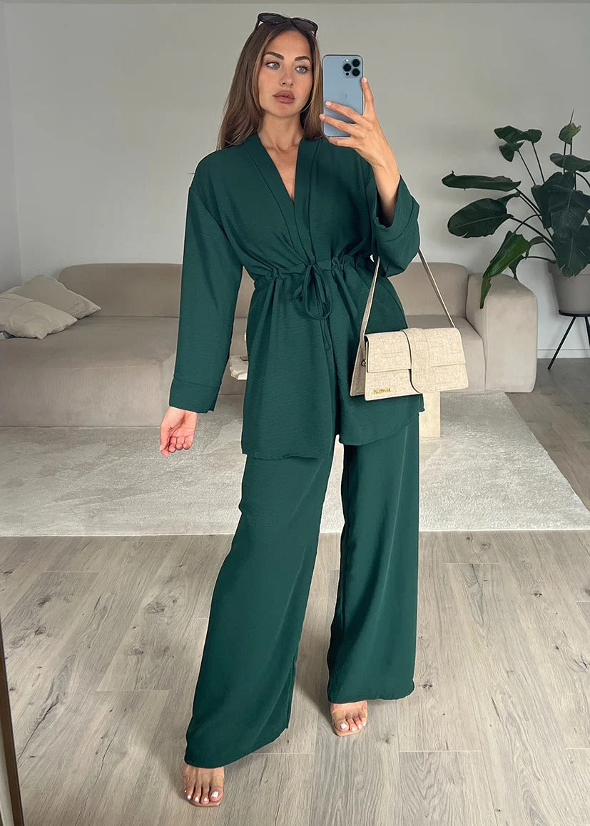 Damen Kimono-Style Lounge-Hose mit Wickeloberteil R&B