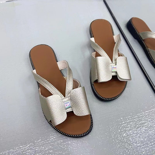 Damen modische Zehentrenner-Sandalen mit eleganten Schleifen und komfortablem Fußbett R&B