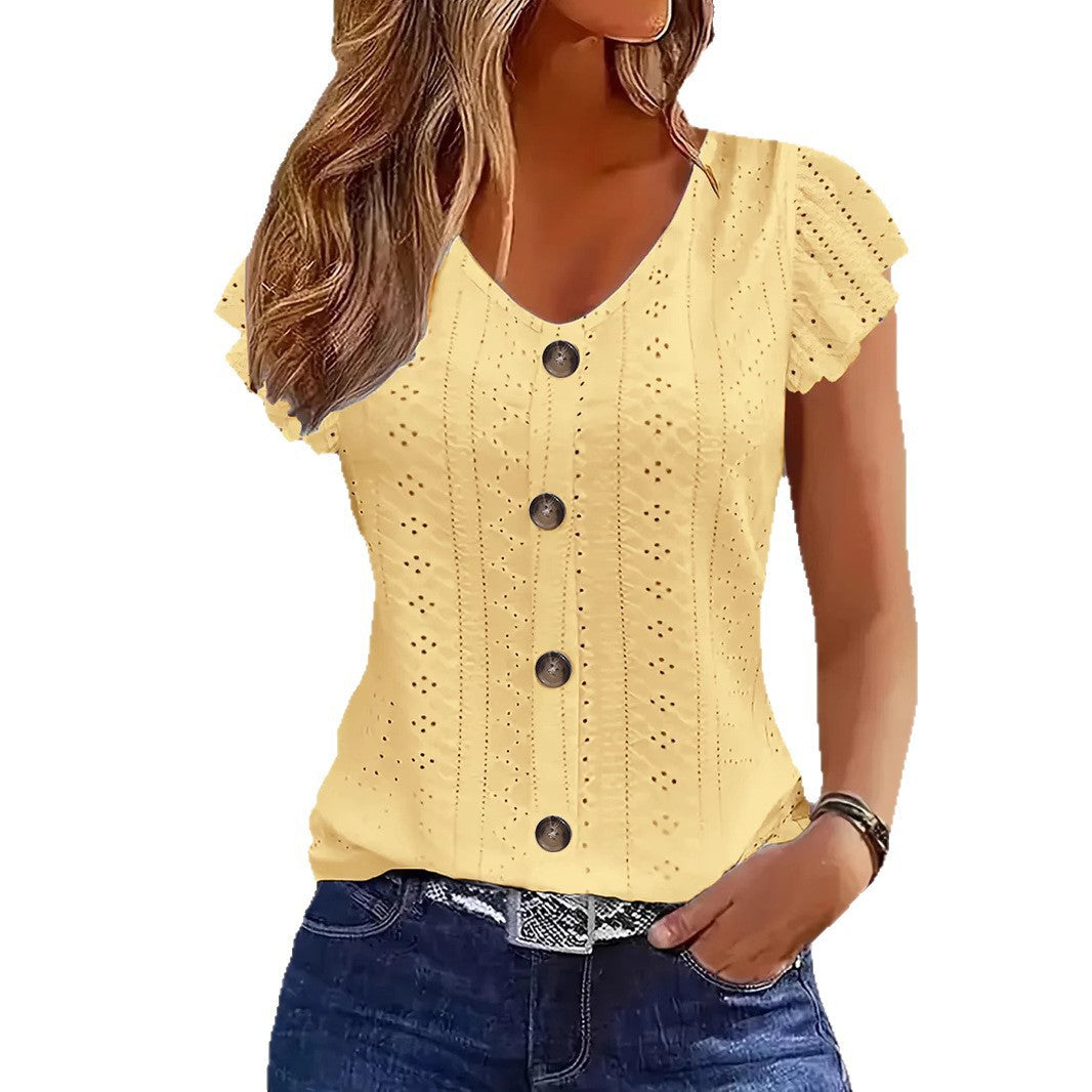 Damen Bluse mit Rüschendetails und Knopfverschluss R&B