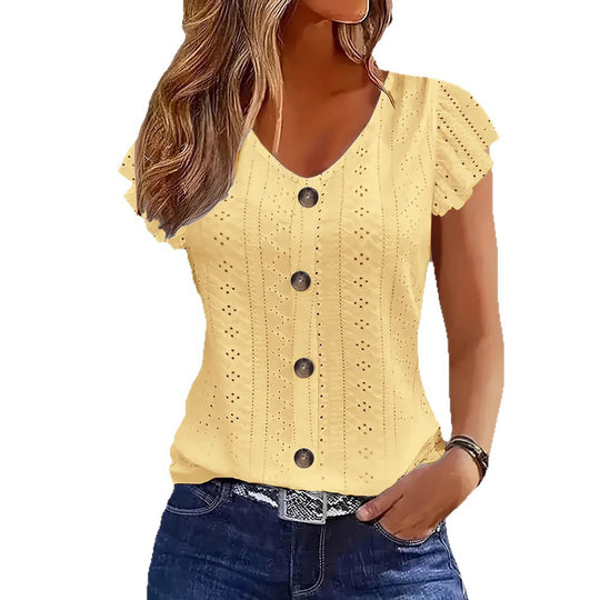 Damen Bluse mit Rüschendetails und Knopfverschluss R&B