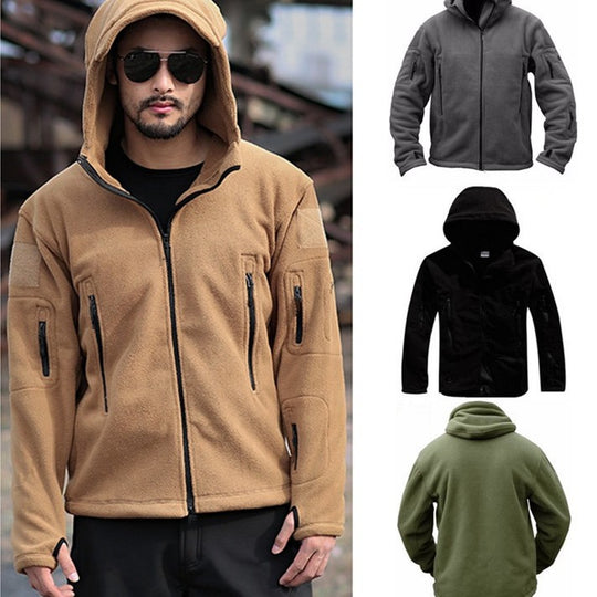 Herren Fleecejacke mit mehrfachen Taschen und verstellbarem Kapuzenkragen R&B