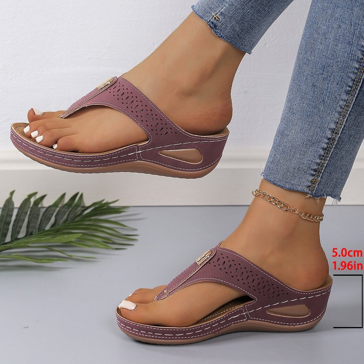 Damen Zehentrenner-Sandalen mit eleganter Perforation und modischem Akzent R&B