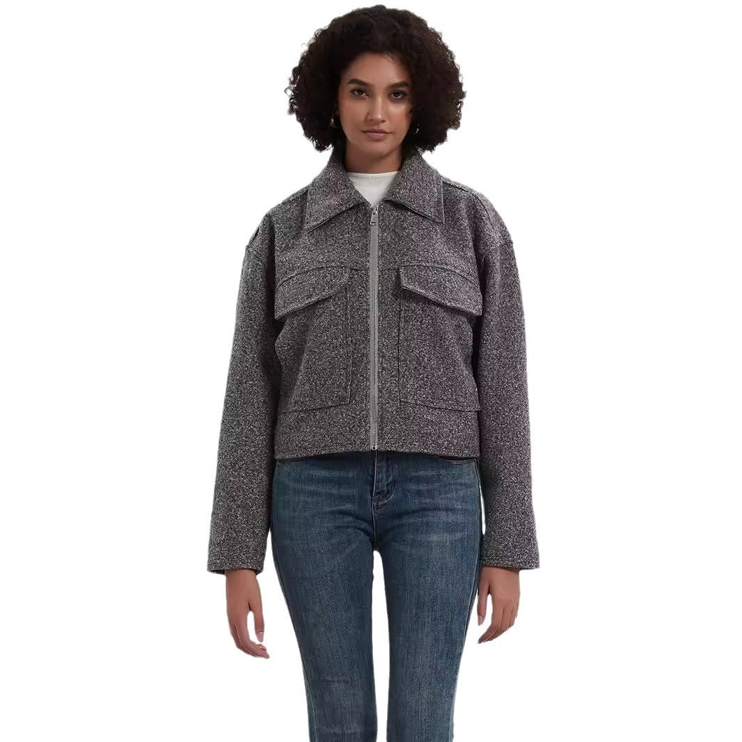 Damen cropped Utility-Jacke mit doppelten Brusttaschen R&B