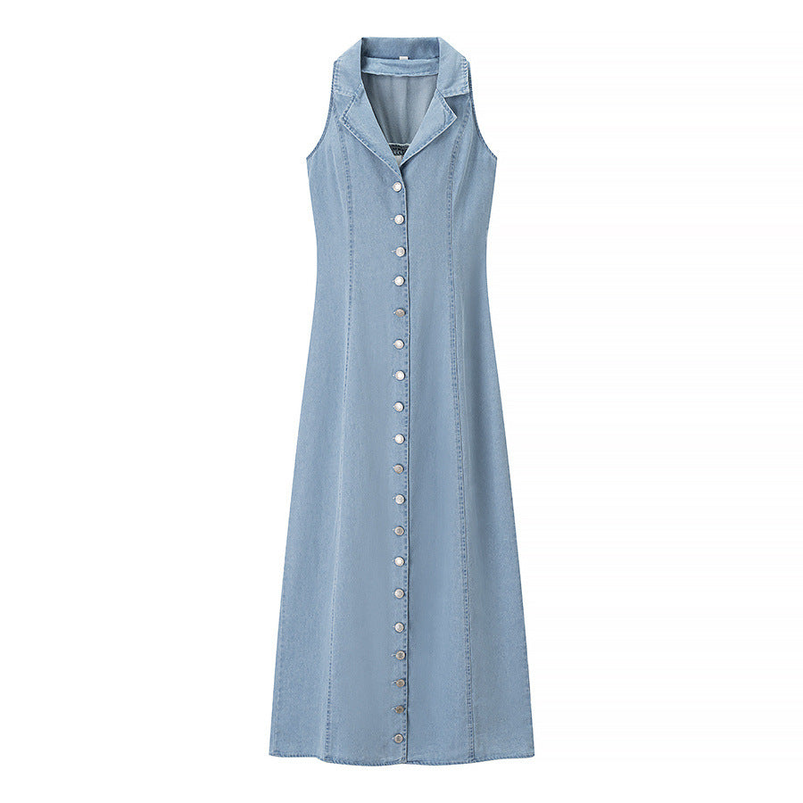 Damen Maxikleid mit elegantem Hemdkragen und durchgehender Knopfleiste R&B