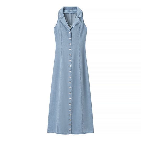 Damen Maxikleid mit elegantem Hemdkragen und durchgehender Knopfleiste R&B
