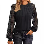 Damen Elegantes Oberteil mit dekorativen Spitzenärmeln und gerafftem Detail R&B