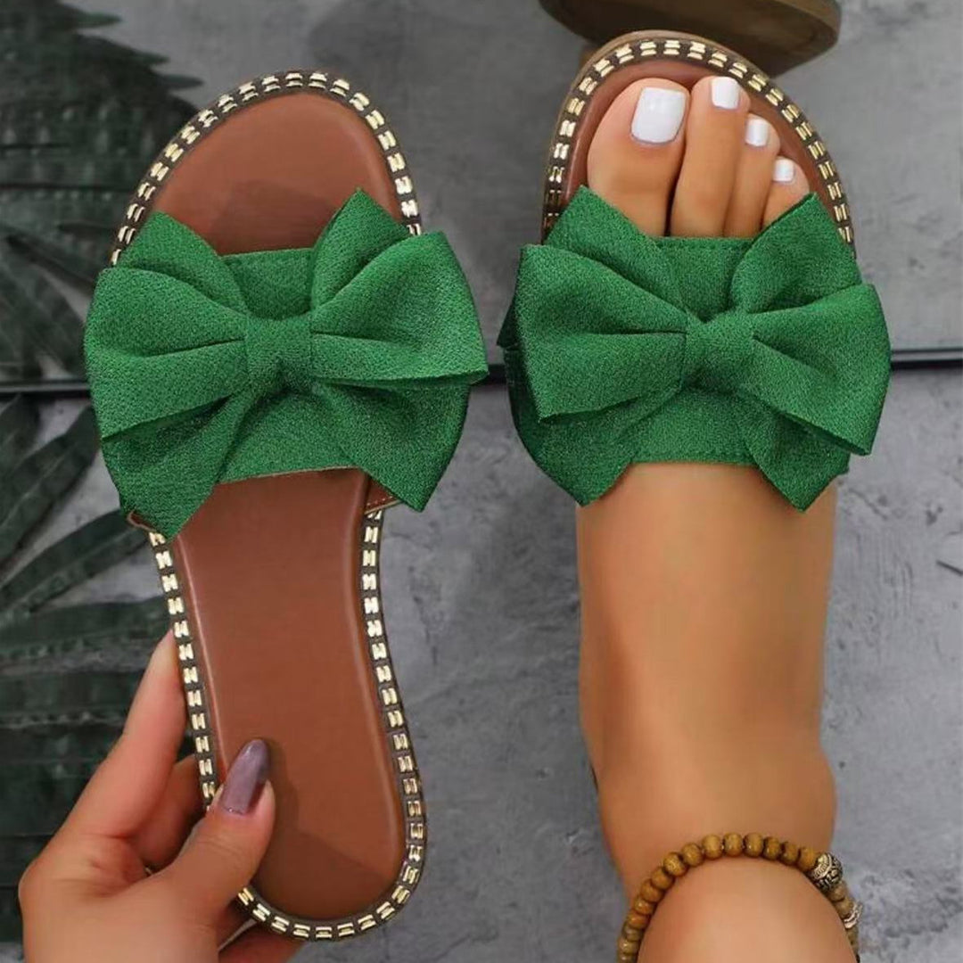 Damen elegante Sommer-Pantoletten mit großem Schleifen-Detail R&B