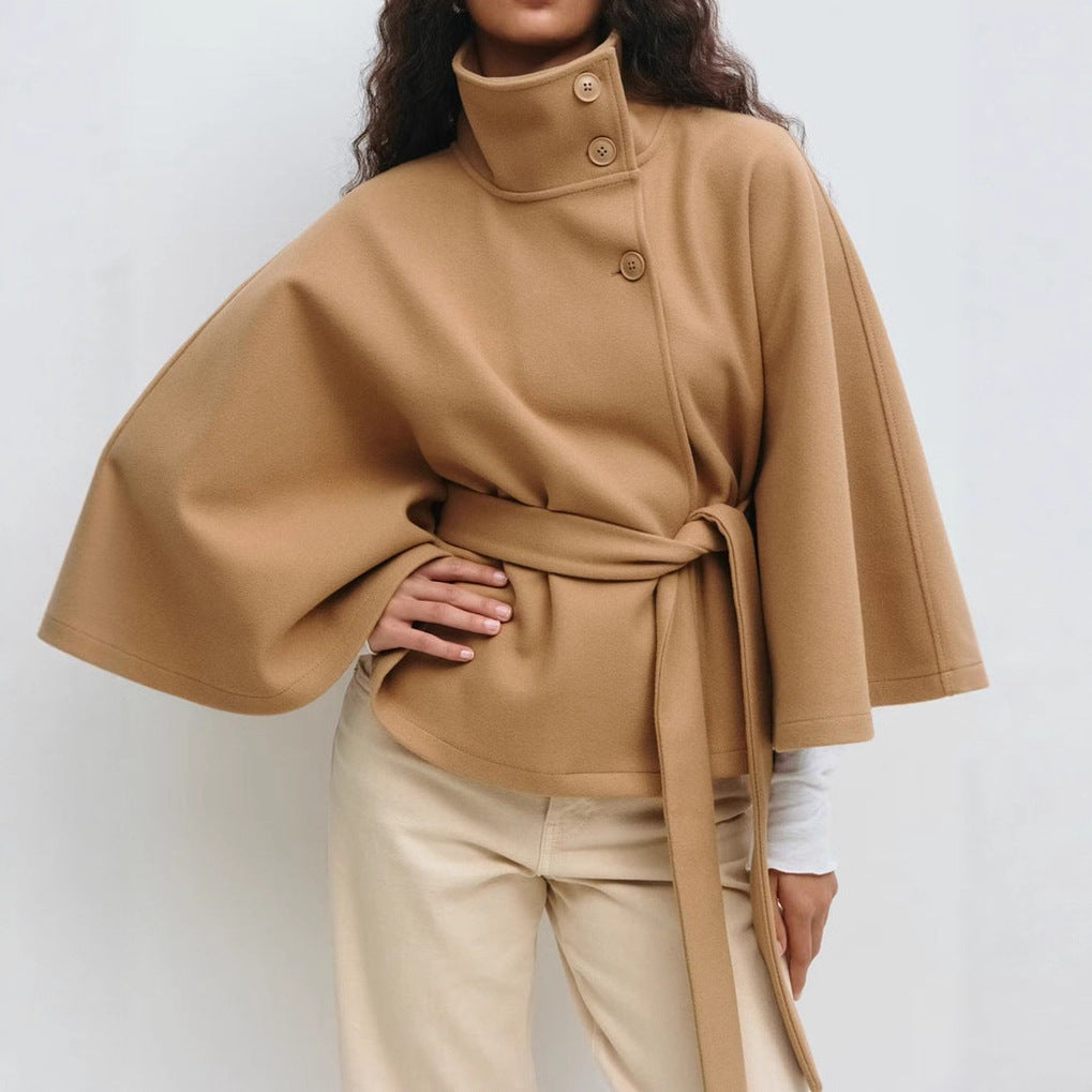 Damen Wickeljacke mit elegantem Stehkragen und weit geschnittenen Ärmeln