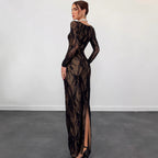 Damen Spitzenmaxikleid mit durchscheinenden Einsätzen R&B