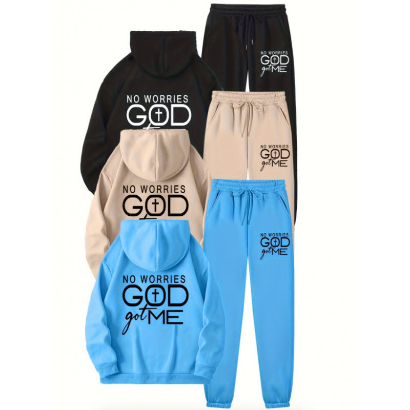 Damen Sportliches Hoodie- und Jogginghosen-Set mit inspirierendem Motiv R&B