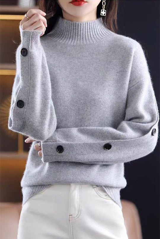 Damen Eleganter Rollkragenpullover mit Knopfdetails und weichem Material R&B