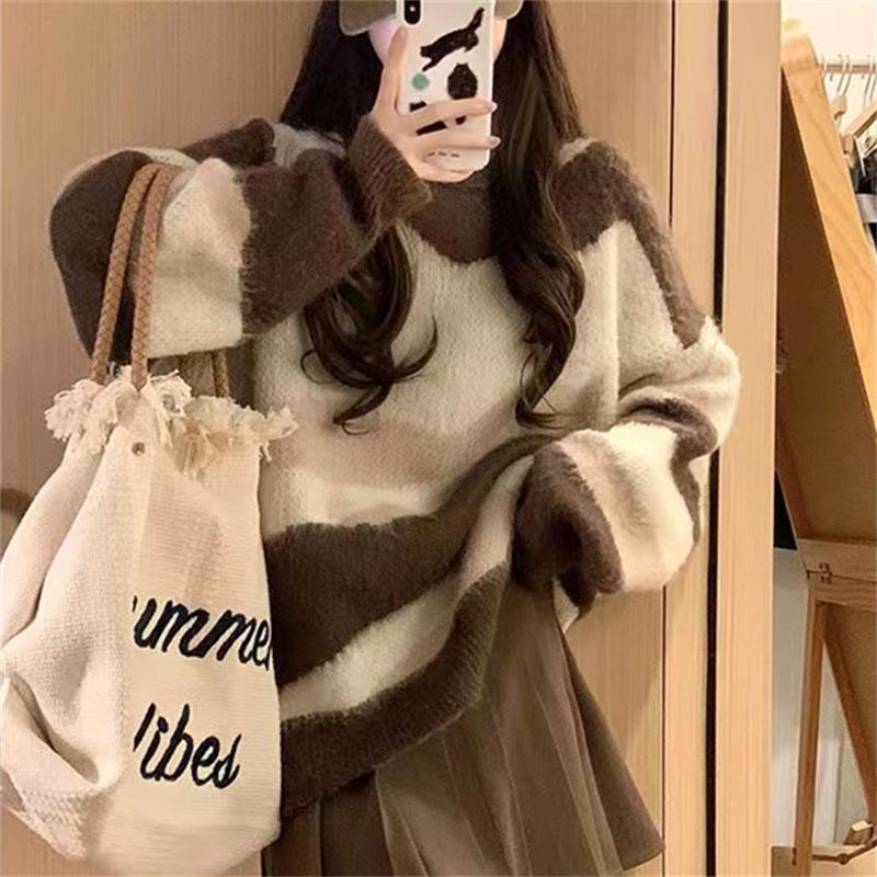 Damen Grobstrickpullover mit modischem Streifenmuster und lässigem Schnitt R&B