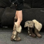 Damen Winterstiefel mit flauschigem Kunstfellkragen und modischen Schnallen R&B