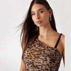 Damen Asymmetrisches Top mit Leopardenmuster und raffinierten Rüschen R&B