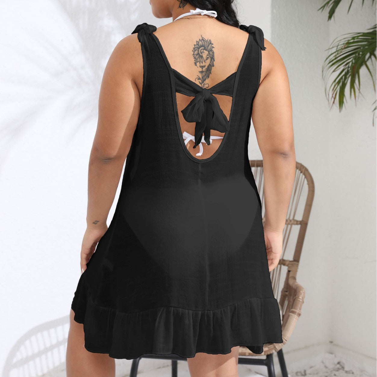 Damen lässiges Strandkleid mit Rüschensaum und Trägerdetail R&B