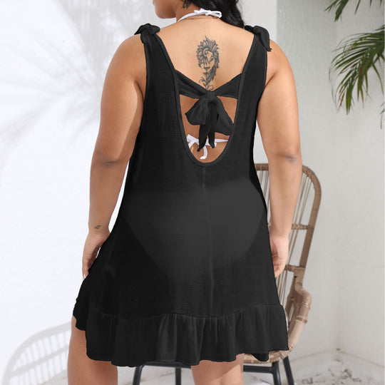 Damen lässiges Strandkleid mit Rüschensaum und Trägerdetail R&B