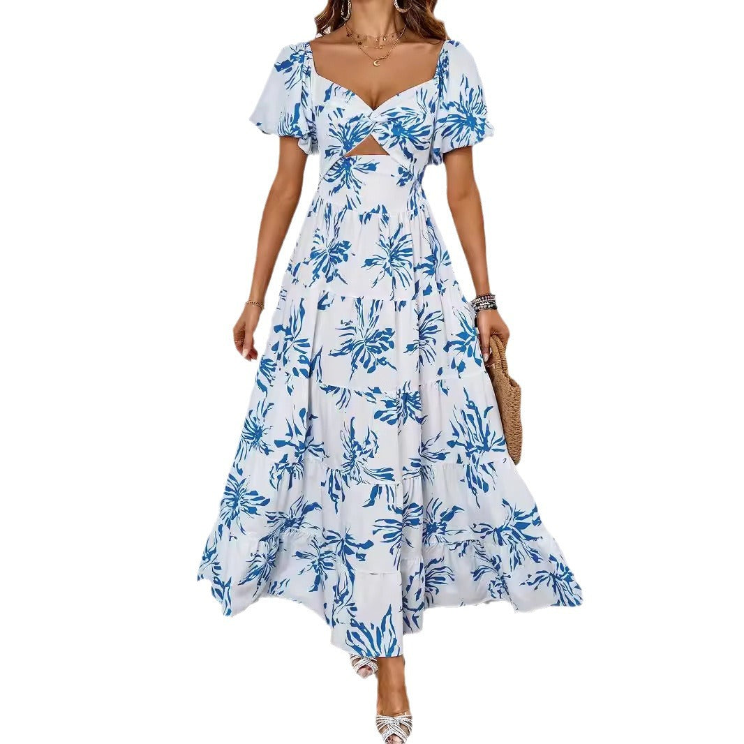 Damen Maxikleid mit voluminösen Puffärmeln und romantischem Schnitt R&B