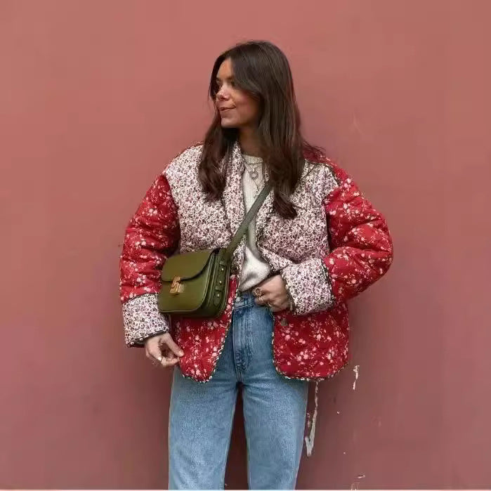 Damen gesteppte Blazerjacke mit floralem Muster R&B