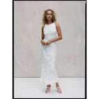 Damen Maxi-Kleid mit floralem Spitzenmuster und elegantem, schwingendem Saum R&B