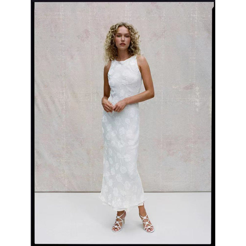 Damen Maxi-Kleid mit floralem Spitzenmuster und elegantem, schwingendem Saum R&B