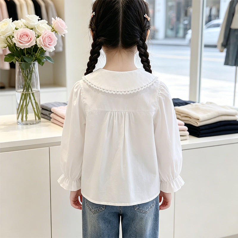 Mädchen elegante Bluse mit rüschenbesetztem Kragen R&B