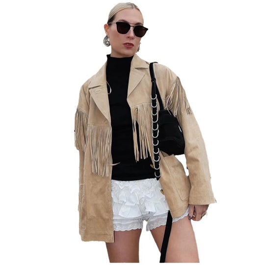 Damen Wildleder-Fransenjacke R&B