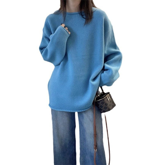 Damen Oversized Strickpullover mit lässigem Schnitt und hohem Kragen R&B