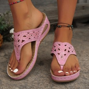 Damen Komfortable Zehentrenner-Sandalen mit floralem Schnitt R&B