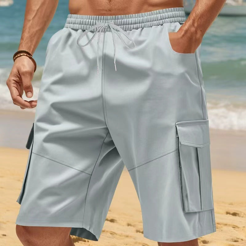 Herren nan technische Reisefreizeit-Bermuda mit elastischem Bund, Kordelzug und funktionalen Klapptaschen R&B