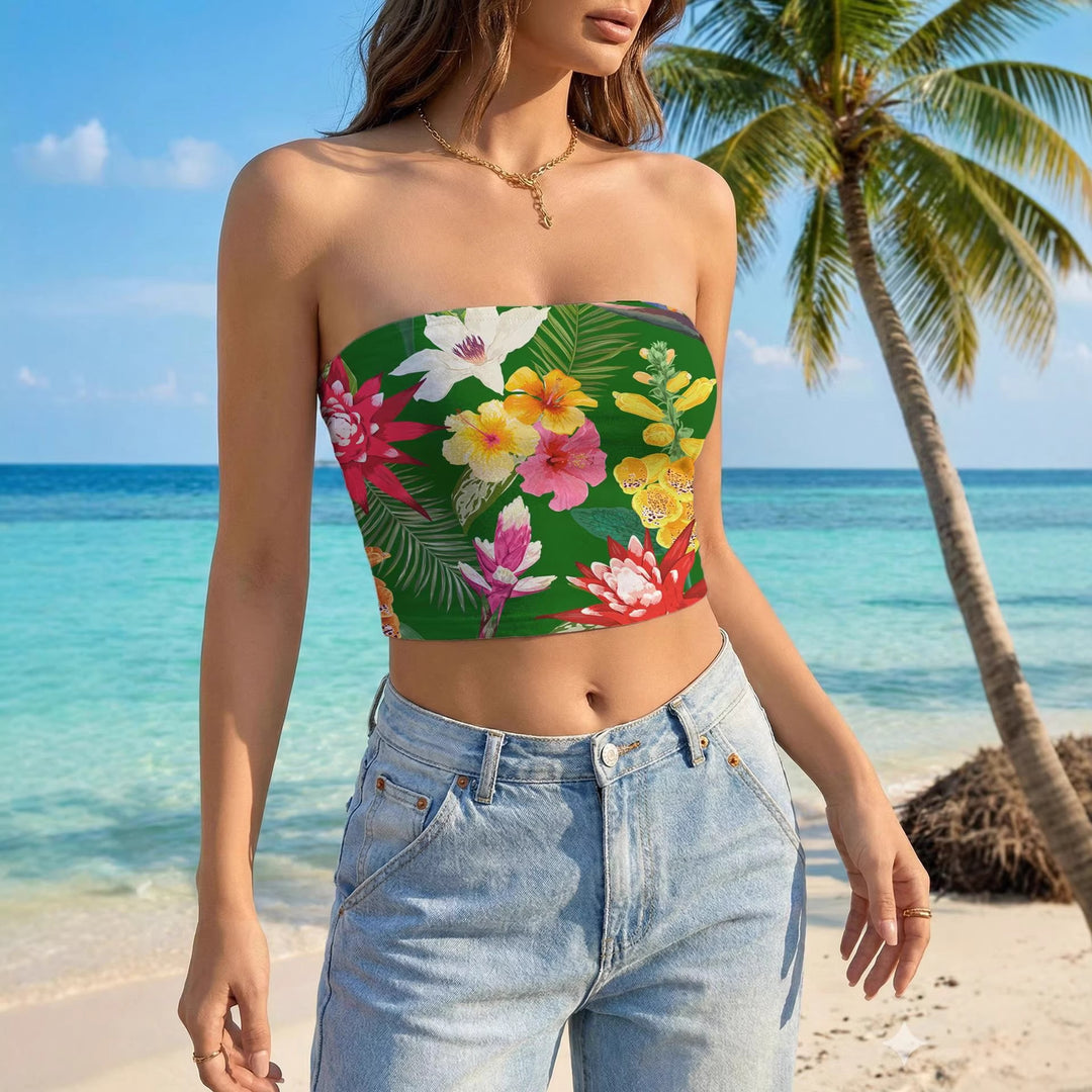 Damen Bandeau-Oberteil mit floralem Design und elastischem Stoff R&B