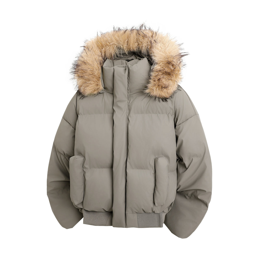 Damen modische Steppjacke mit kuscheligem Kunstfellbesatz und praktischen Taschen R&B