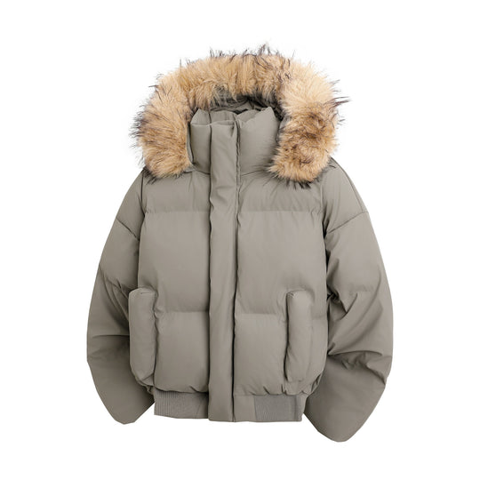 Damen modische Steppjacke mit kuscheligem Kunstfellbesatz und praktischen Taschen R&B