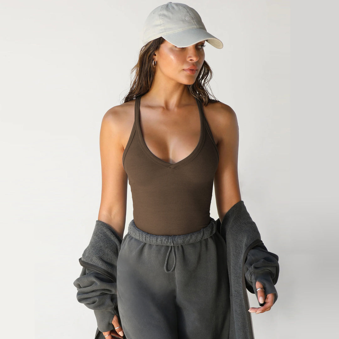 Damen Sportliches Tanktop mit V-Ausschnitt und figurbetonter Passform R&B