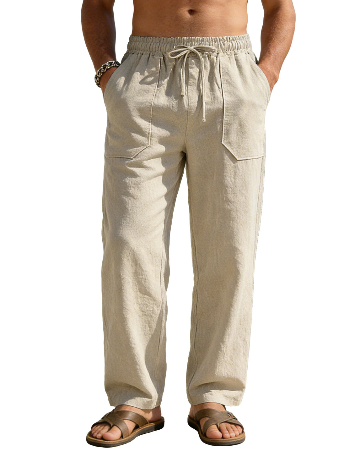 Herren nan weite Relaxhose aus Leinen-Mix mit Kordelbund und aufgesetzten Beintaschen R&B