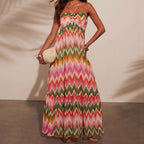 Damen Maxikleid mit zartem Wellenmuster und Bandeau-Ausschnitt R&B