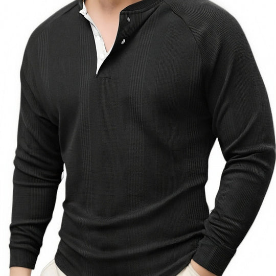Herren Langarm Henley-Shirt mit strukturierter Oberfläche R&B