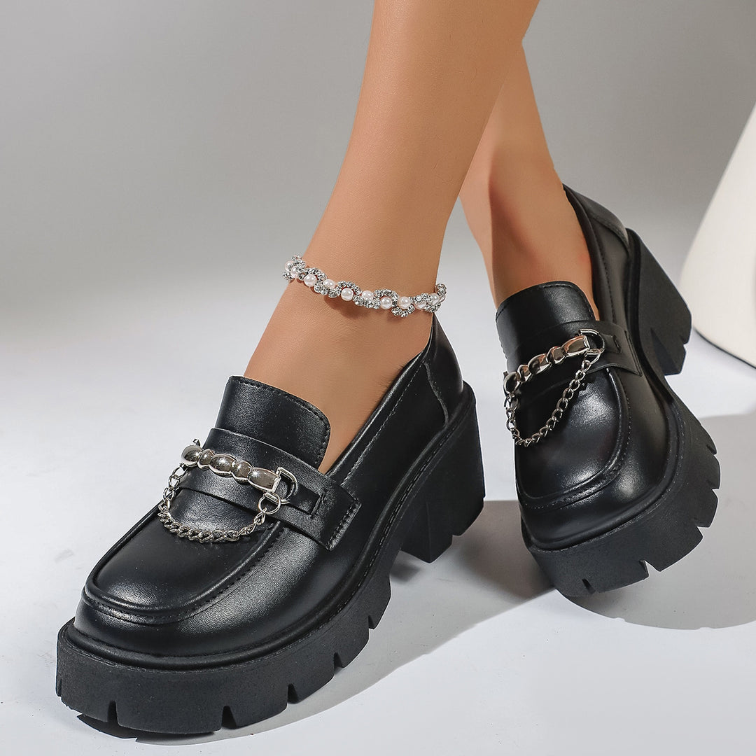 Damen Chunky Loafers mit glattem Obermaterial und robustem Plateau-Heel R&B
