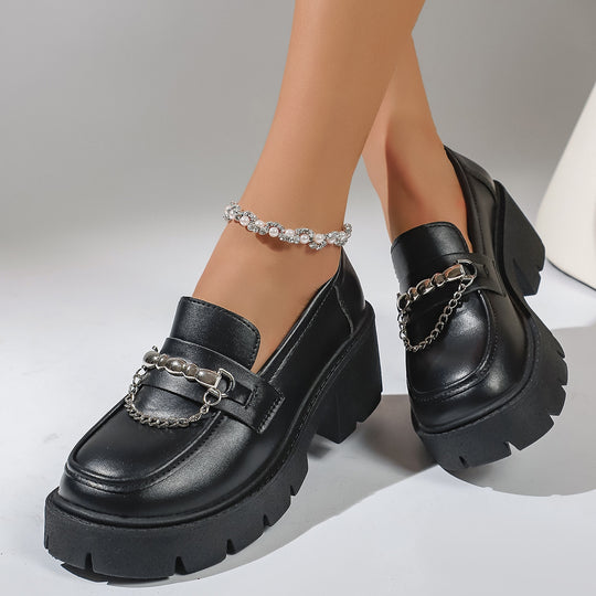 Damen Chunky Loafers mit glattem Obermaterial und robustem Plateau-Heel R&B