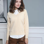 Damen eleganter V-Ausschnitt Pullover aus weichem Material mit überschnittenen Schultern