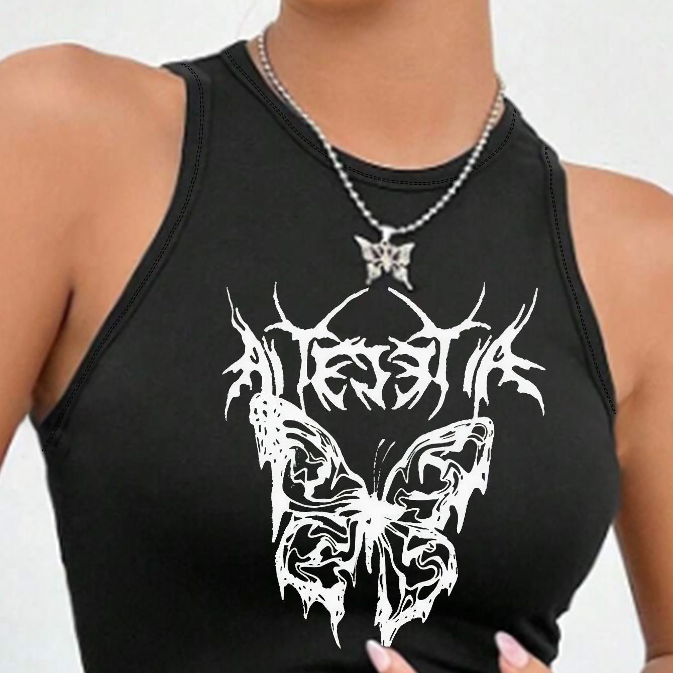 Damen Crop-Top mit einzigartigem Design und modischem Schriftzug R&B