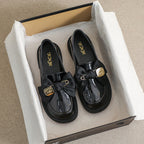 Damen elegante Slippers mit schickem Schleifenakzent und glänzender Oberfläche
