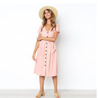 Damen Midi-Kleid mit Knopfleiste und praktischen Taschen R&B