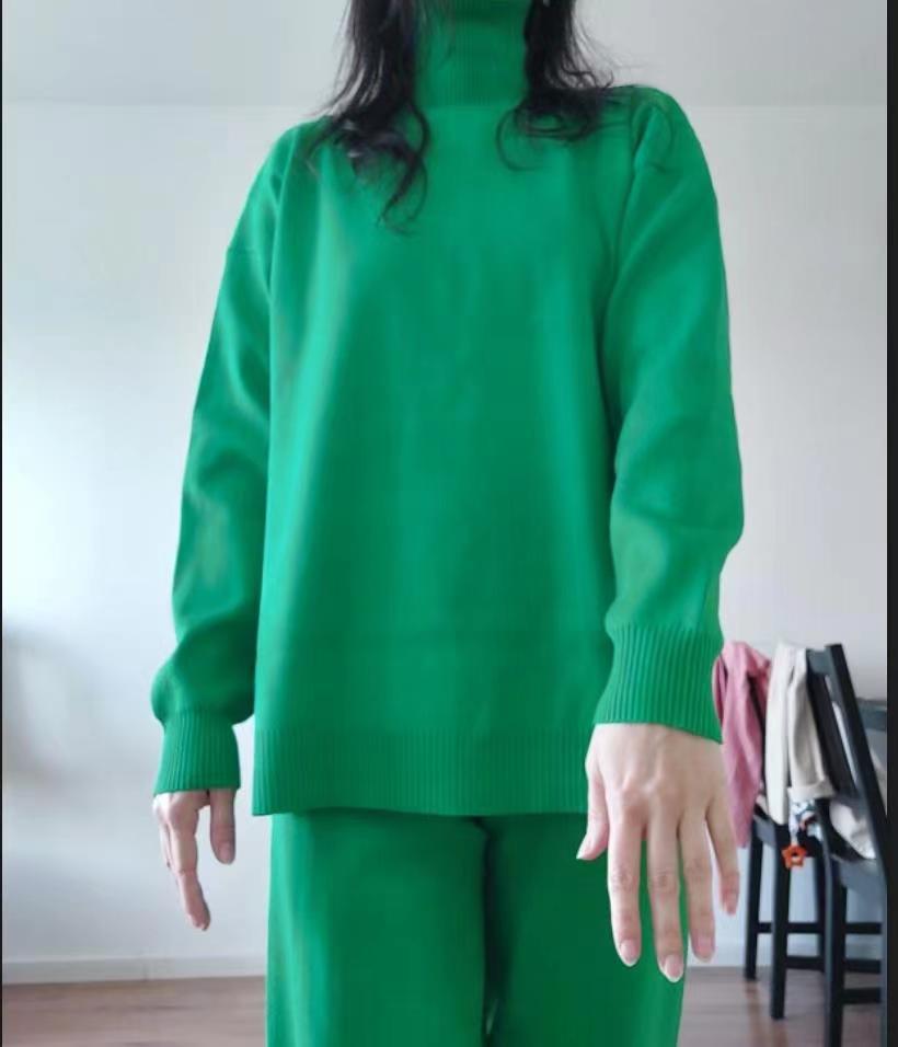 Damen Lässiges Strickset mit hohem Kragen und weitem Bein R&B
