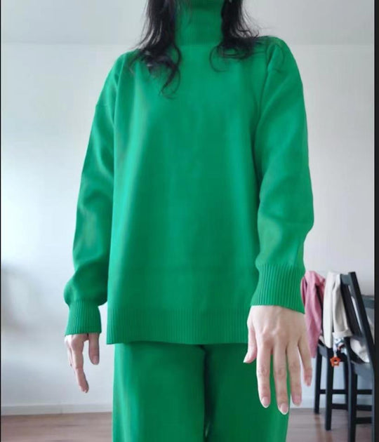 Damen Lässiges Strickset mit hohem Kragen und weitem Bein R&B