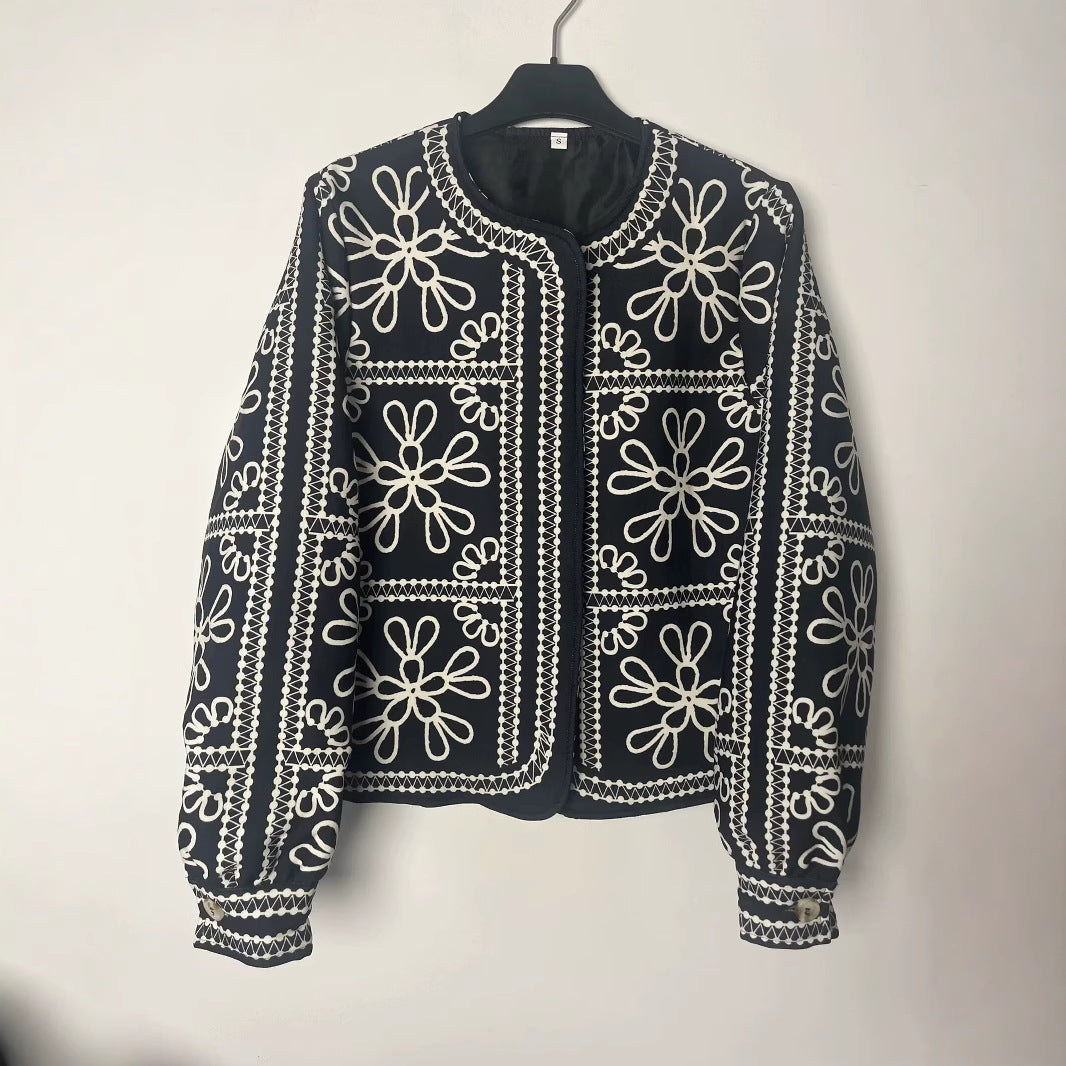 Damen gestepptes Oberteil mit floralem Design und eleganter Knopfleiste R&B